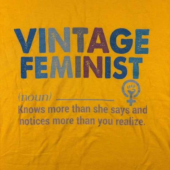Vintage Feminist Mustard Yellow Graphic T-Shirt Women’s Large - Picture 7 of 7